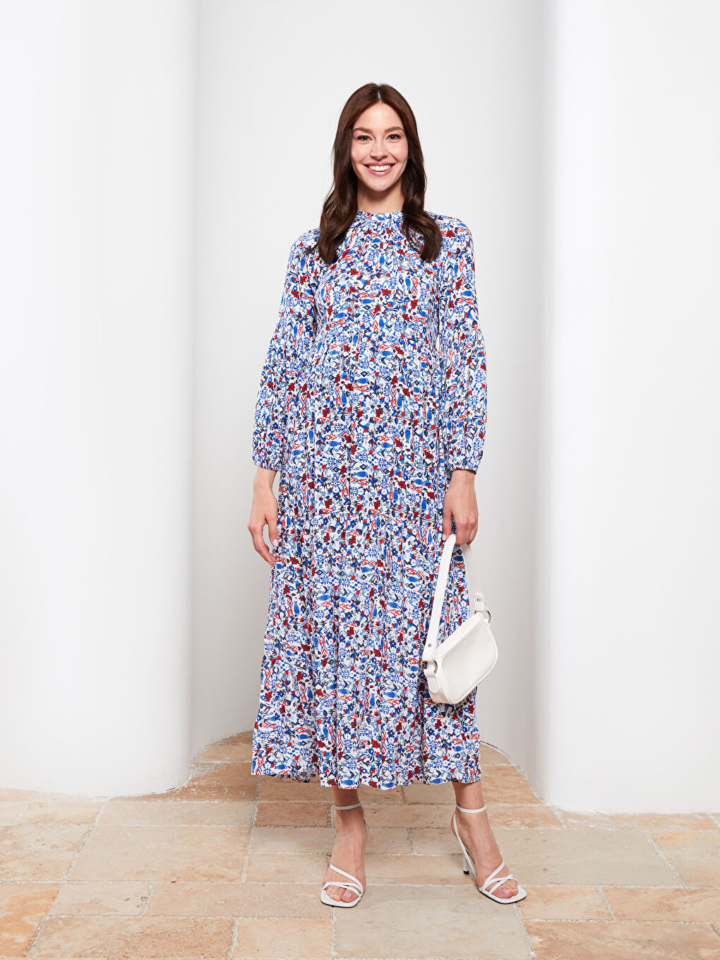 Crew Neck Patterned Long Sleeve Viscose Maternity Dress -S2GT28Z8-LTH