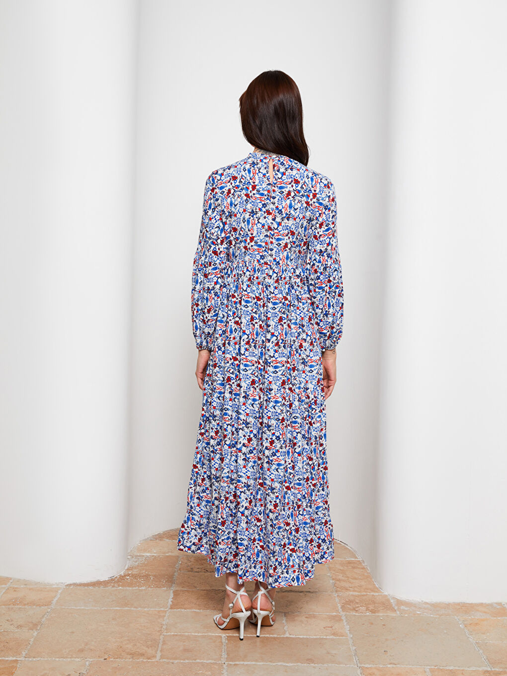Crew Neck Patterned Long Sleeve Viscose Maternity Dress -S2GT28Z8-LTH