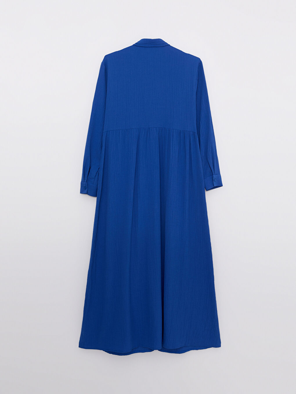 Mavi Gömlek Yaka Düz Uzun Kollu Poplin Hamile Elbise-6