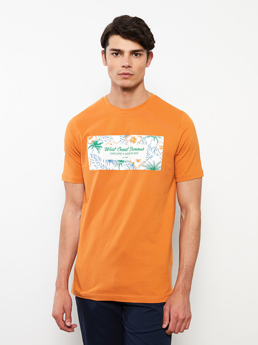 Tricou cu Mânecă Scurtă Imprimat pentru Bărbați cu Guler Rotund-2