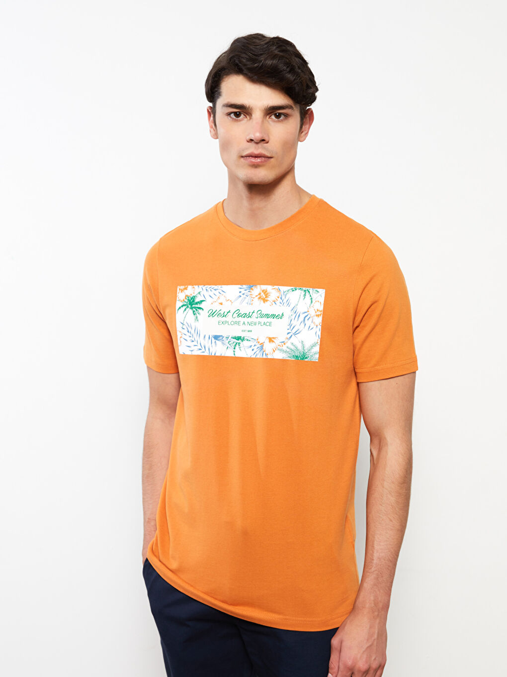 Tricou cu Mânecă Scurtă Imprimat pentru Bărbați cu Guler Rotund-3