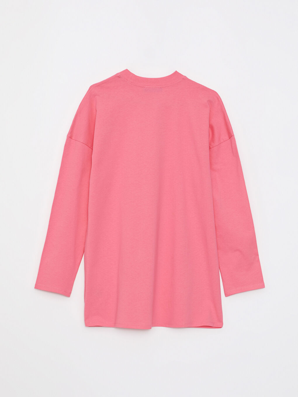 Pembe Dik Yaka Baskılı Uzun Kollu Pamuklu Kadın Tunik-6