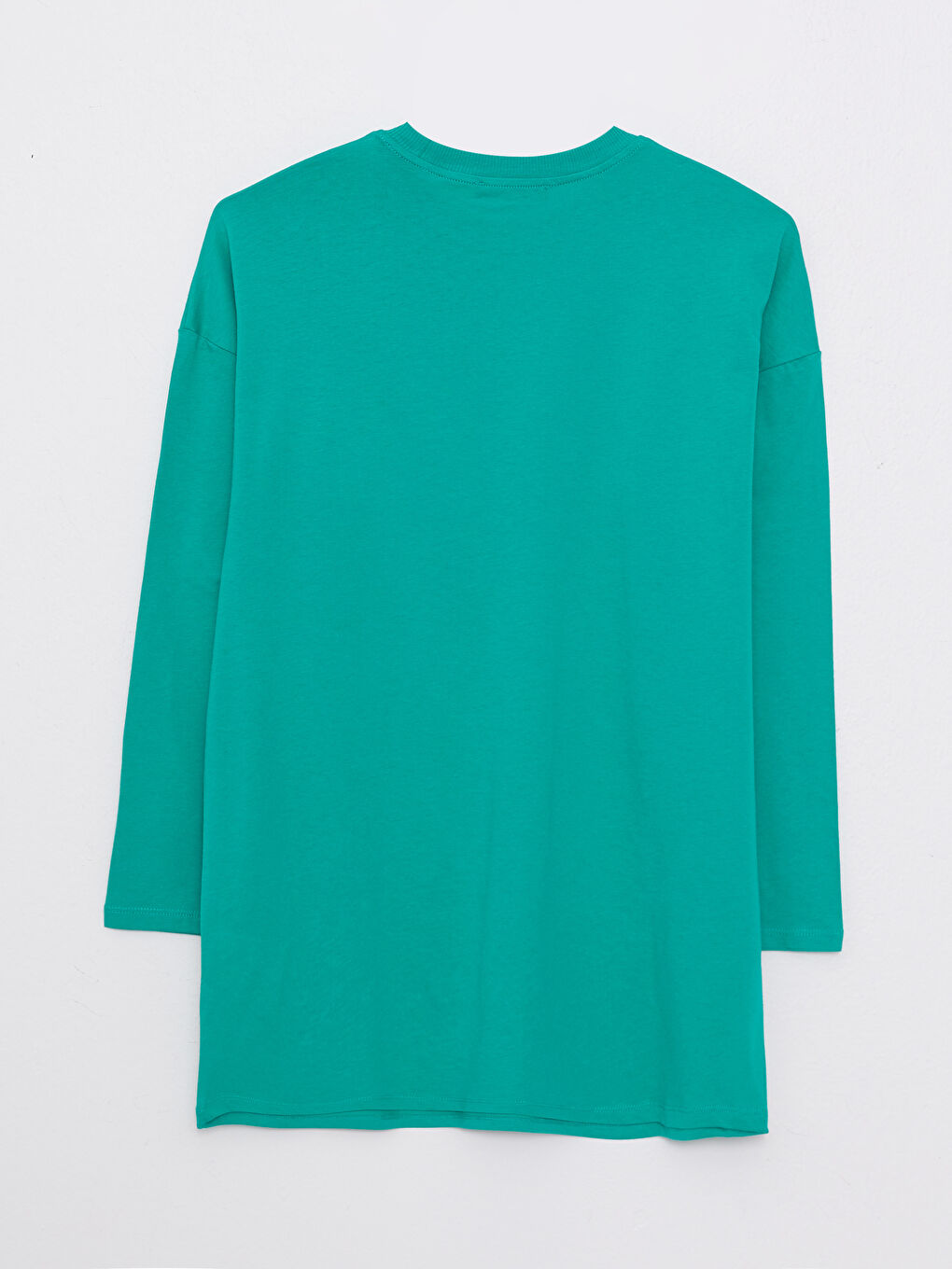 Yeşil Bisiklet Yaka Baskılı Uzun Kollu Pamuklu Kadın Tunik-6