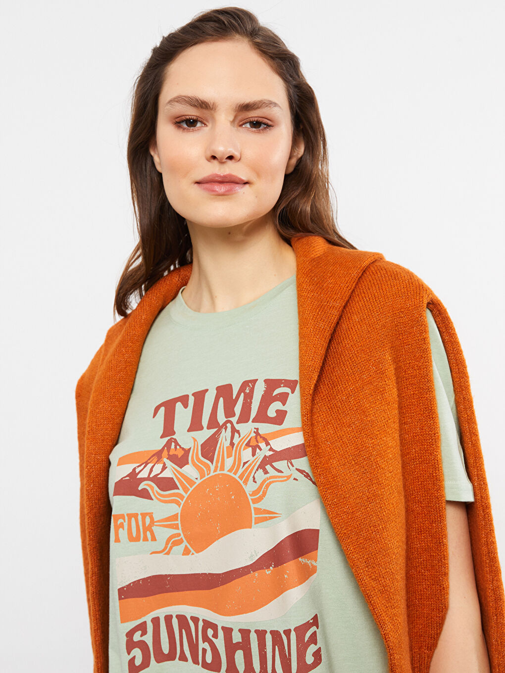 تونيك نسائي كم قصير مطبوع بياقة دائرية-2