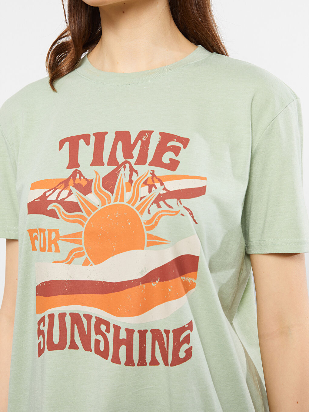 تونيك نسائي كم قصير مطبوع بياقة دائرية-3