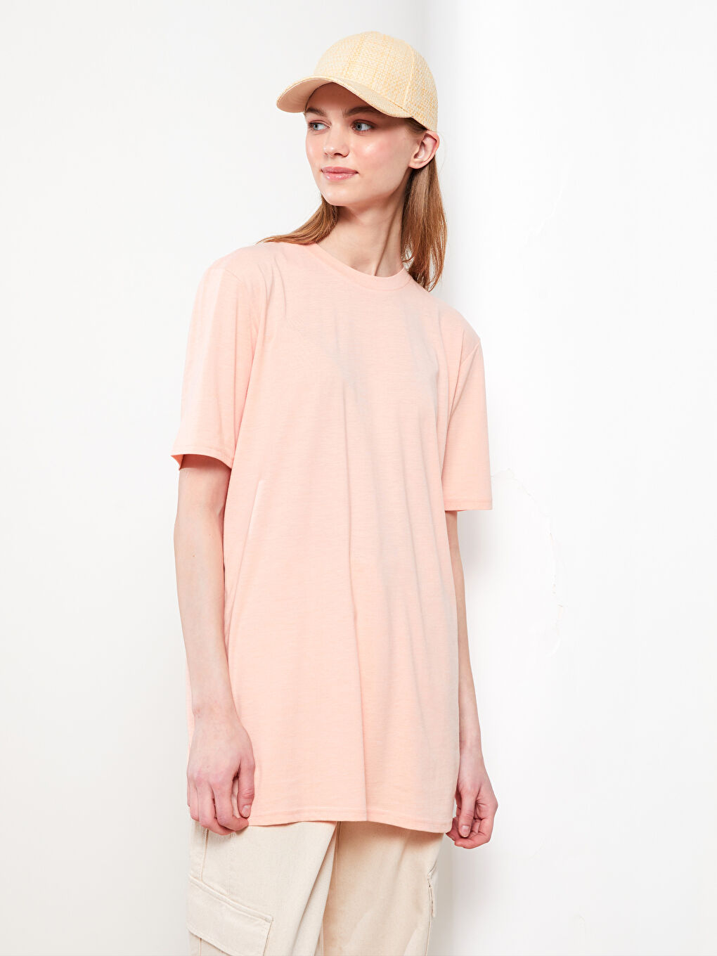 Crew Neck Plain Short Sleeve Women's Tunic