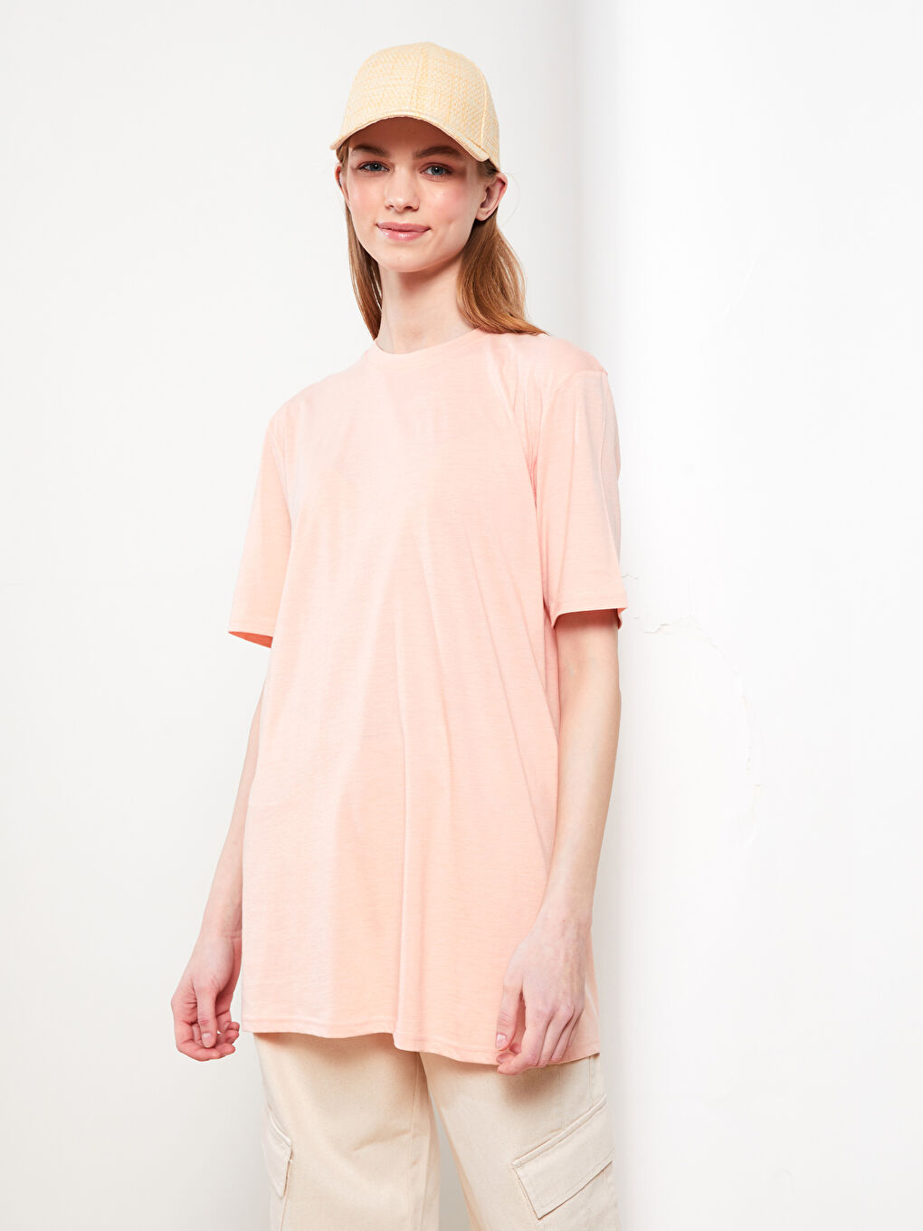 Crew Neck Plain Short Sleeve Women's Tunic-2