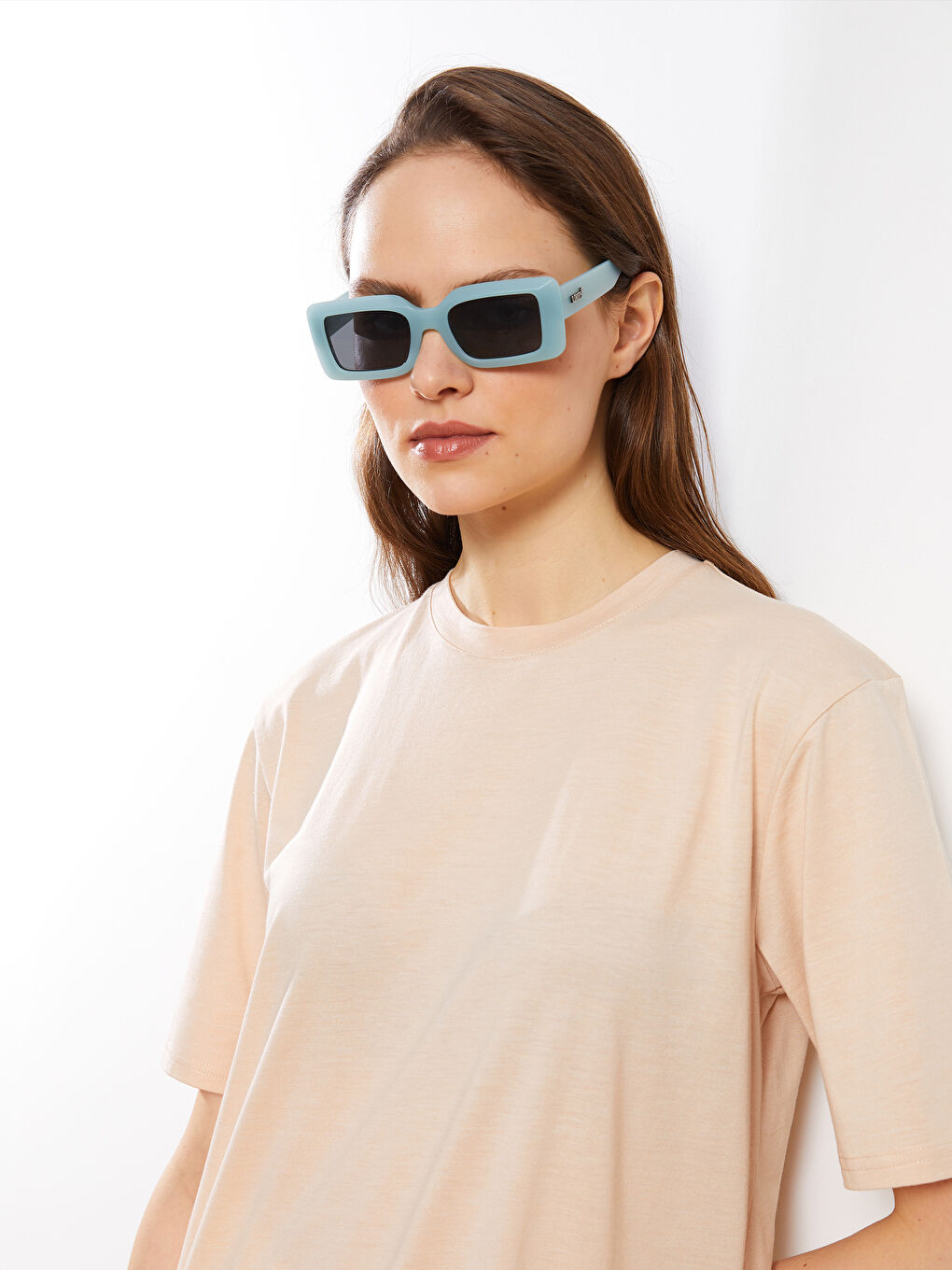 Bej Bisiklet Yaka Düz Kısa Kollu Kadın Tunik-7