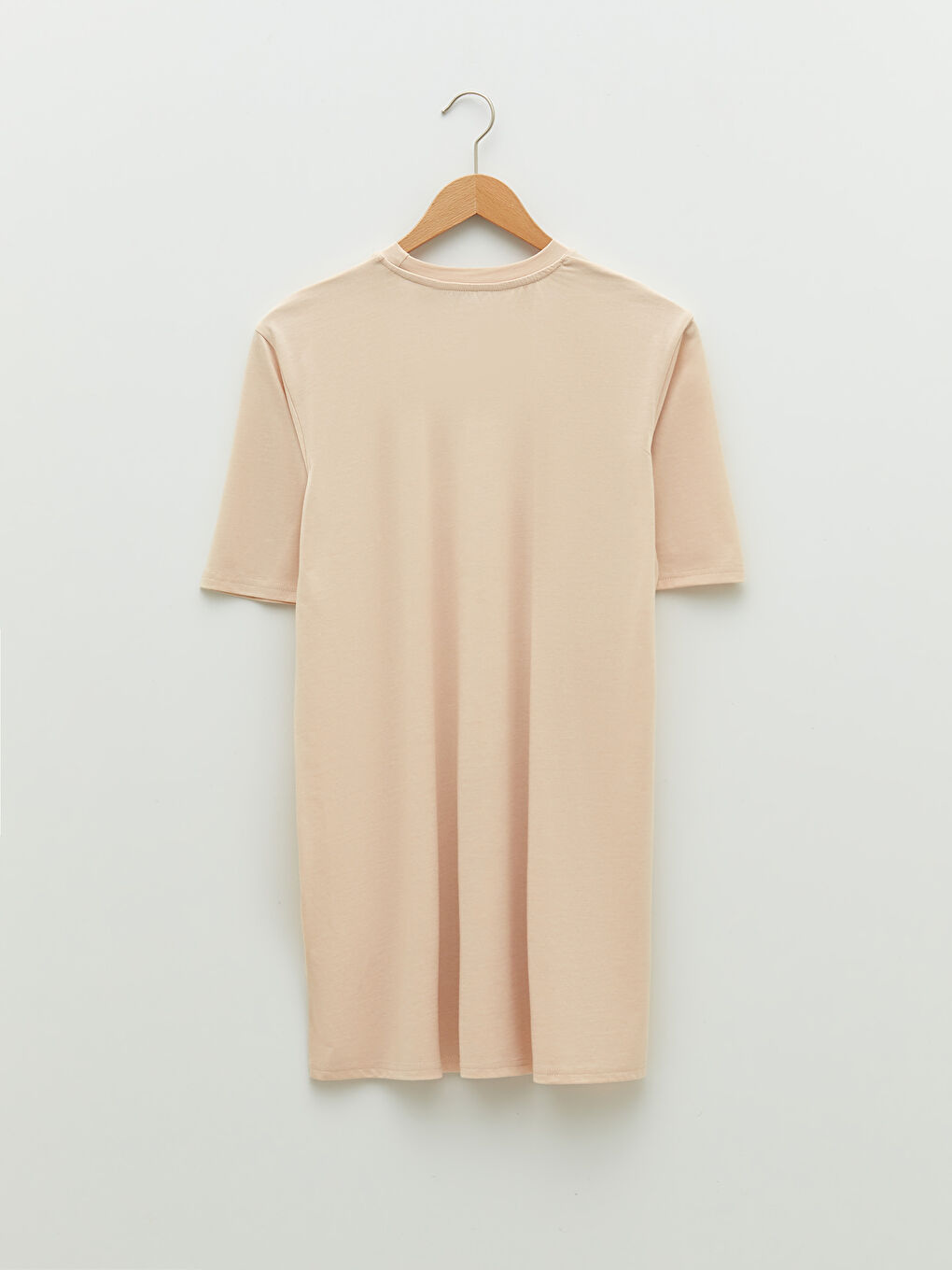 Bej Bisiklet Yaka Düz Kısa Kollu Kadın Tunik-11