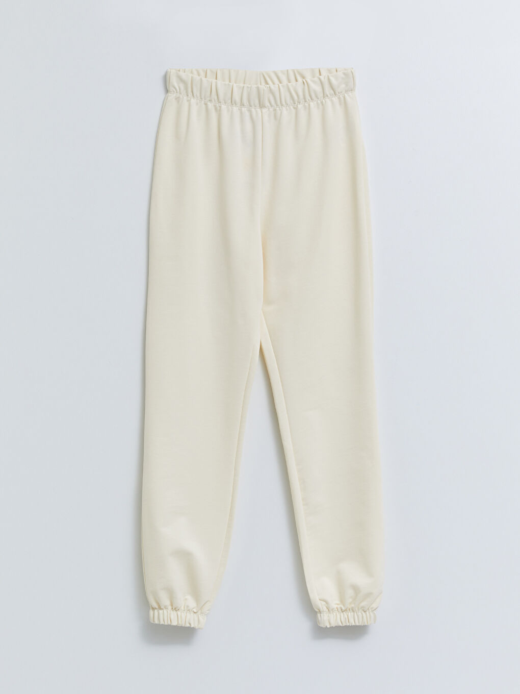 Ekru Kadın Beli Lastikli Düz Jogger Eşofman Altı-5