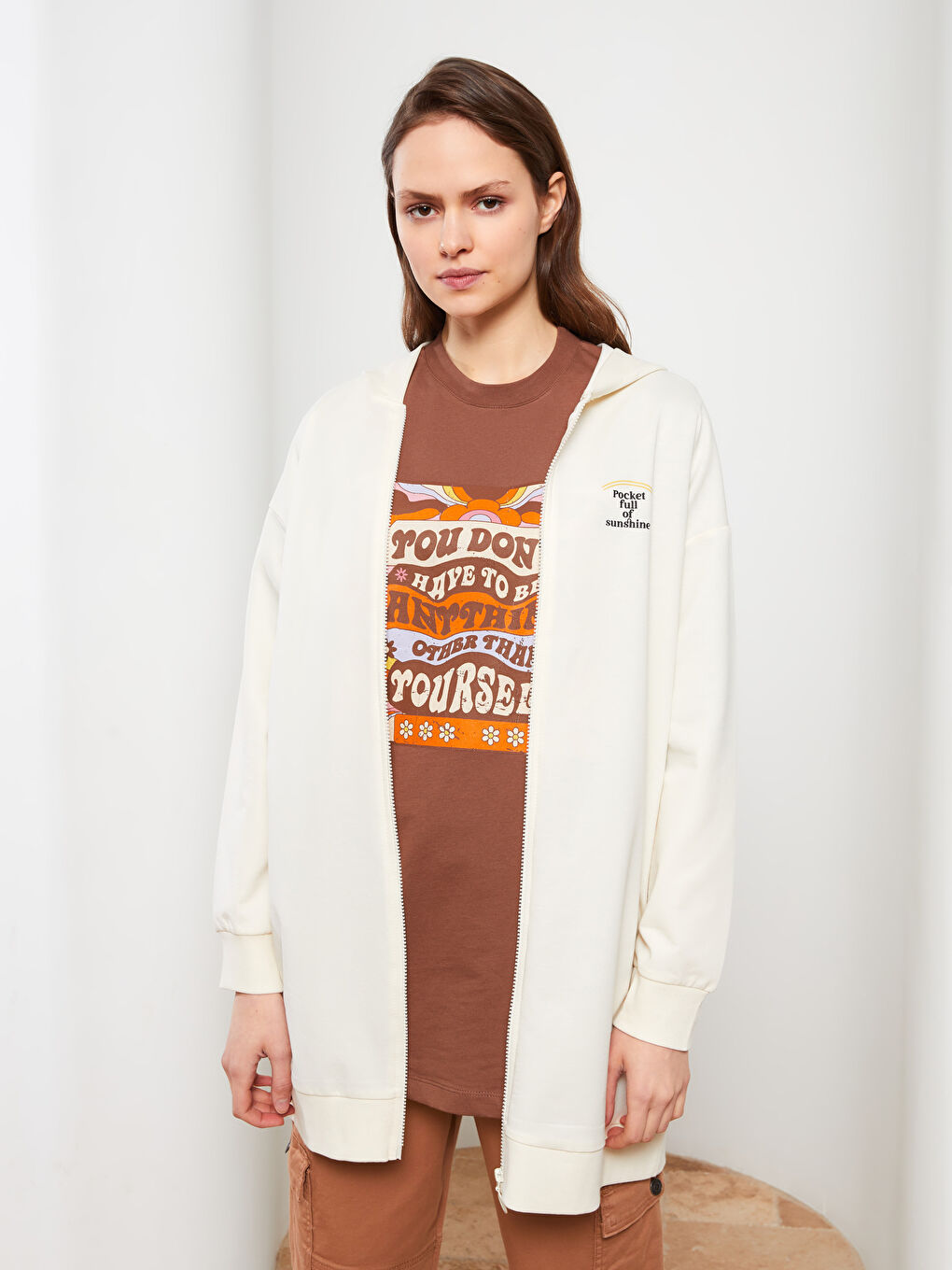 Женский кардиган с капюшоном, с принтом и длинным рукавом-1