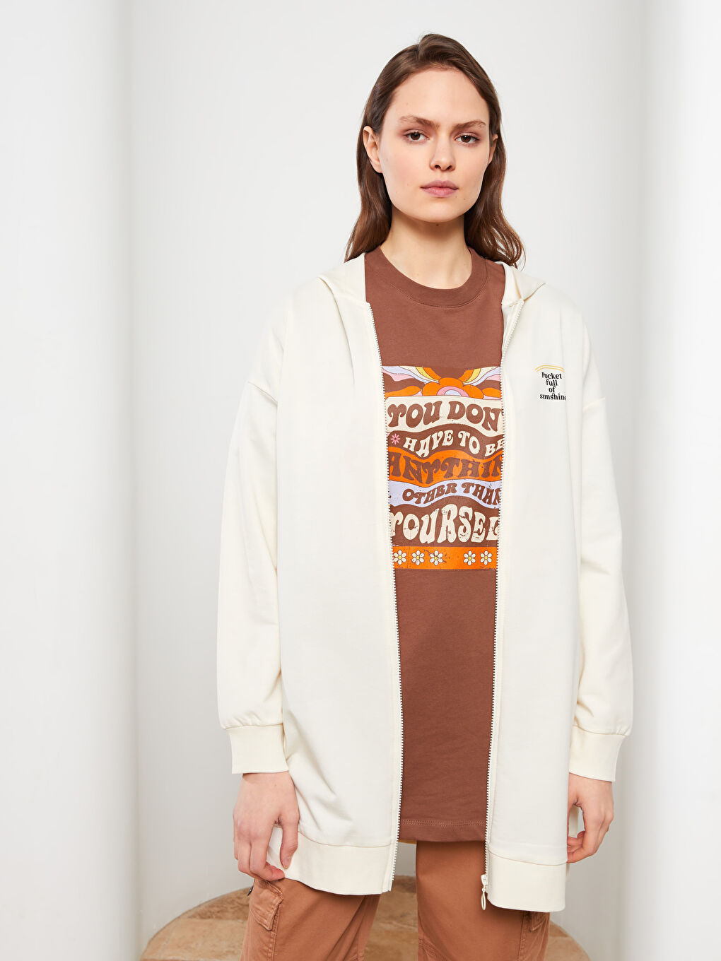 Женский кардиган с капюшоном, с принтом и длинным рукавом-2