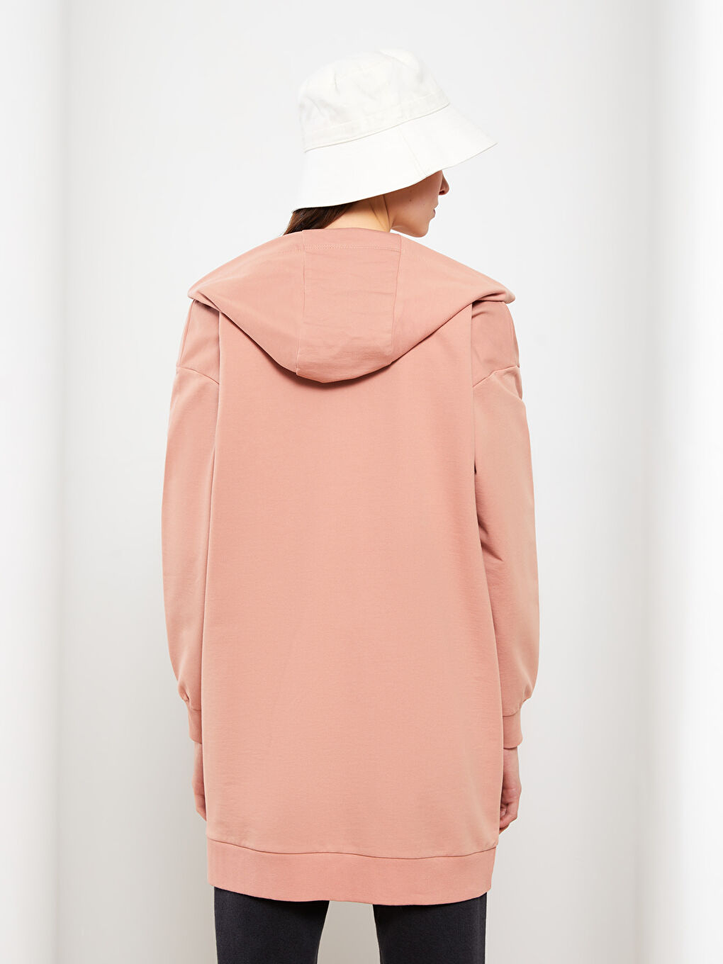 Bej Kapüşonlu Baskılı Uzun Kollu Kadın Hırka-4