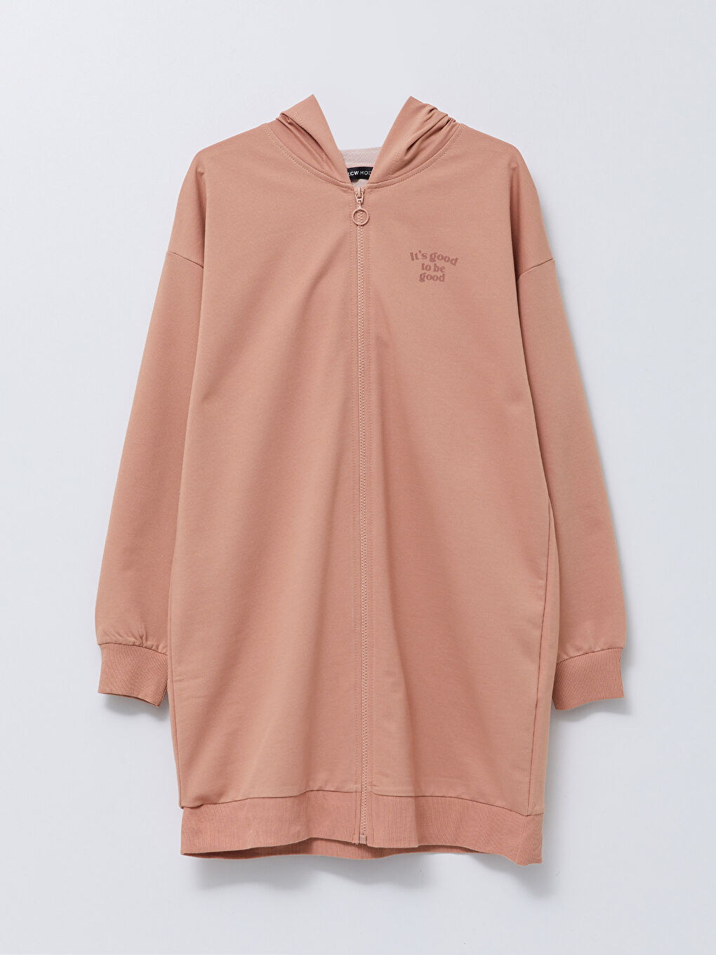 Bej Kapüşonlu Baskılı Uzun Kollu Kadın Hırka-5