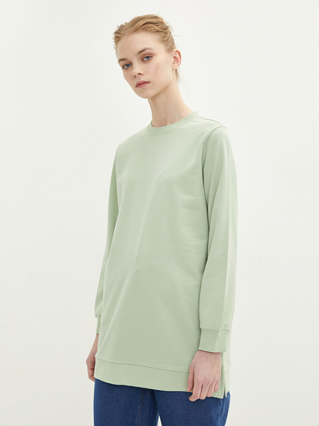 تونيك سويتشيرت أوفراسايز سادة بياقة دائرية للسيدات