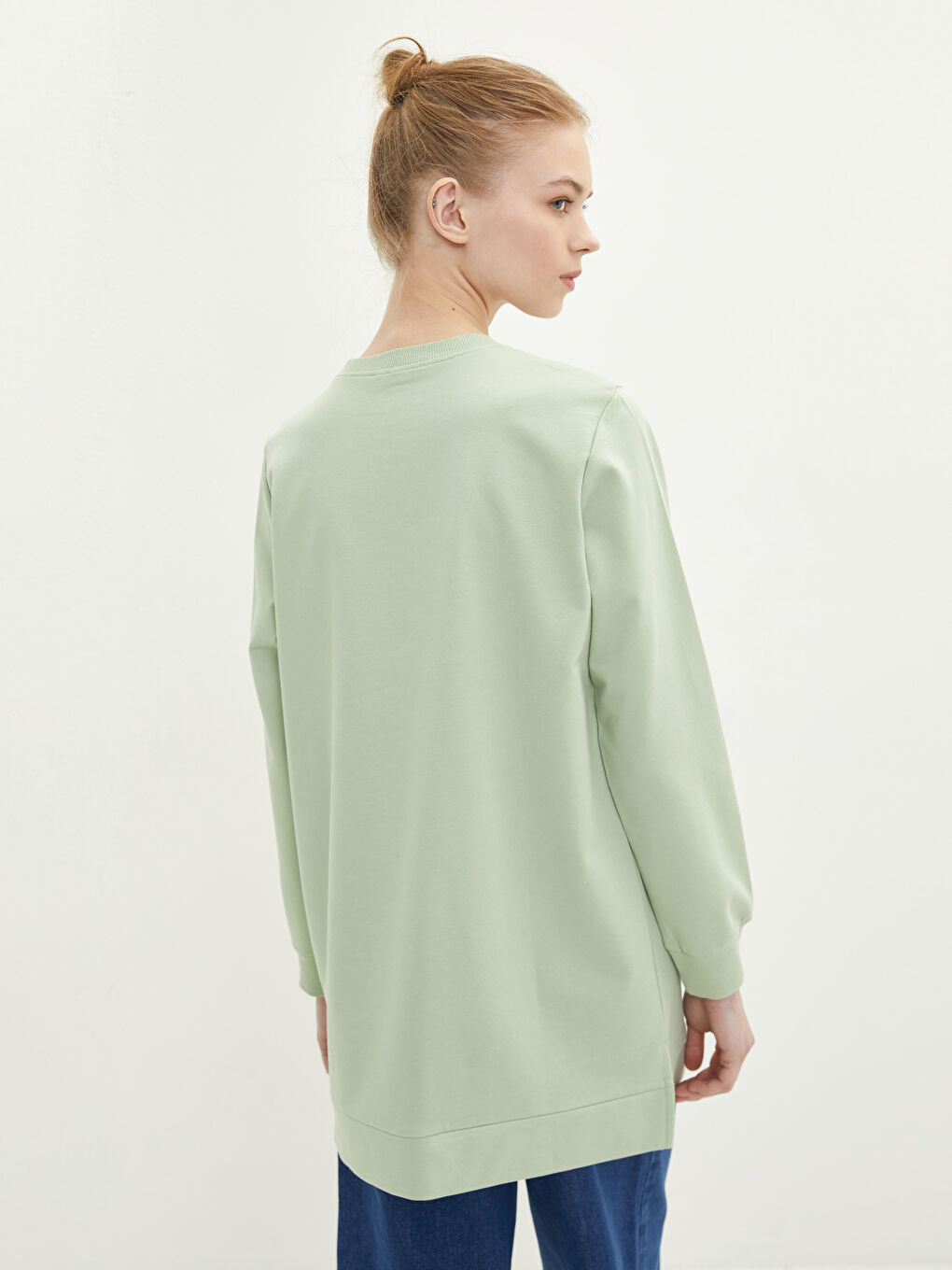 تونيك سويتشيرت أوفراسايز سادة بياقة دائرية للسيدات-4