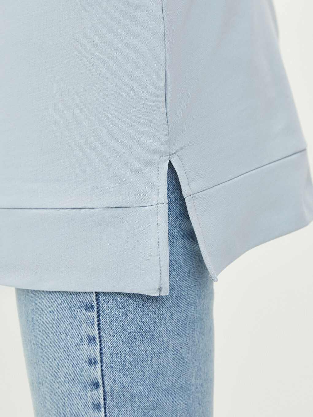 Mavi Bisiklet Yaka Düz Oversize Kadın Sweatshirt Tunik-3