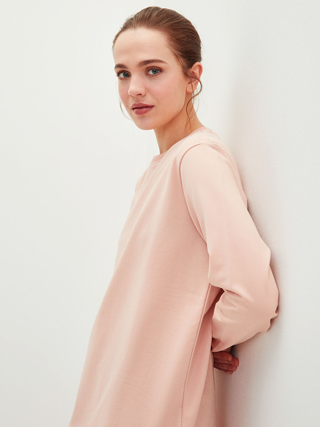 Crew Neck Plain Oversize Women's Sweatshirt Tunic