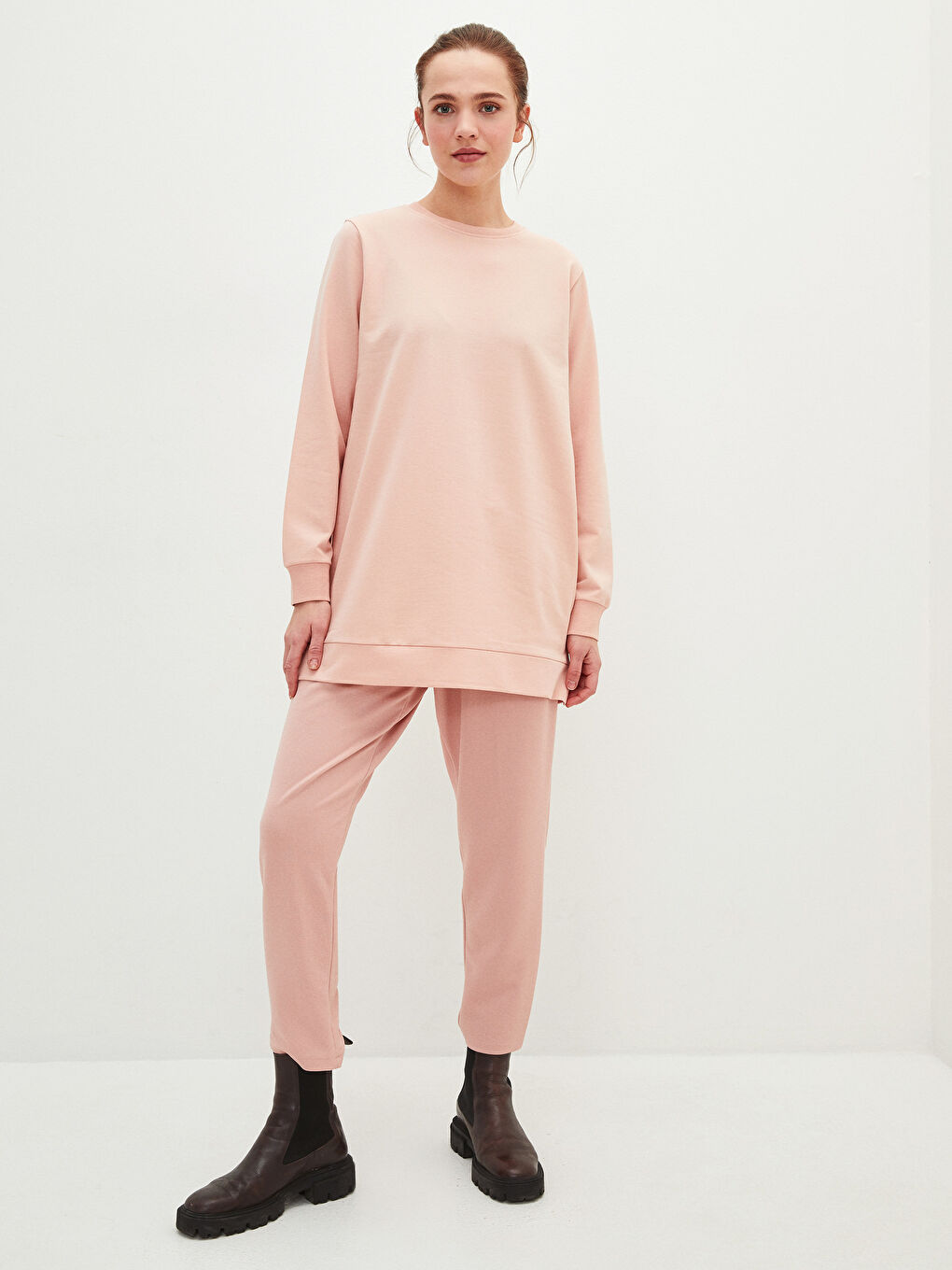 Crew Neck Plain Oversize Women's Sweatshirt Tunic-3