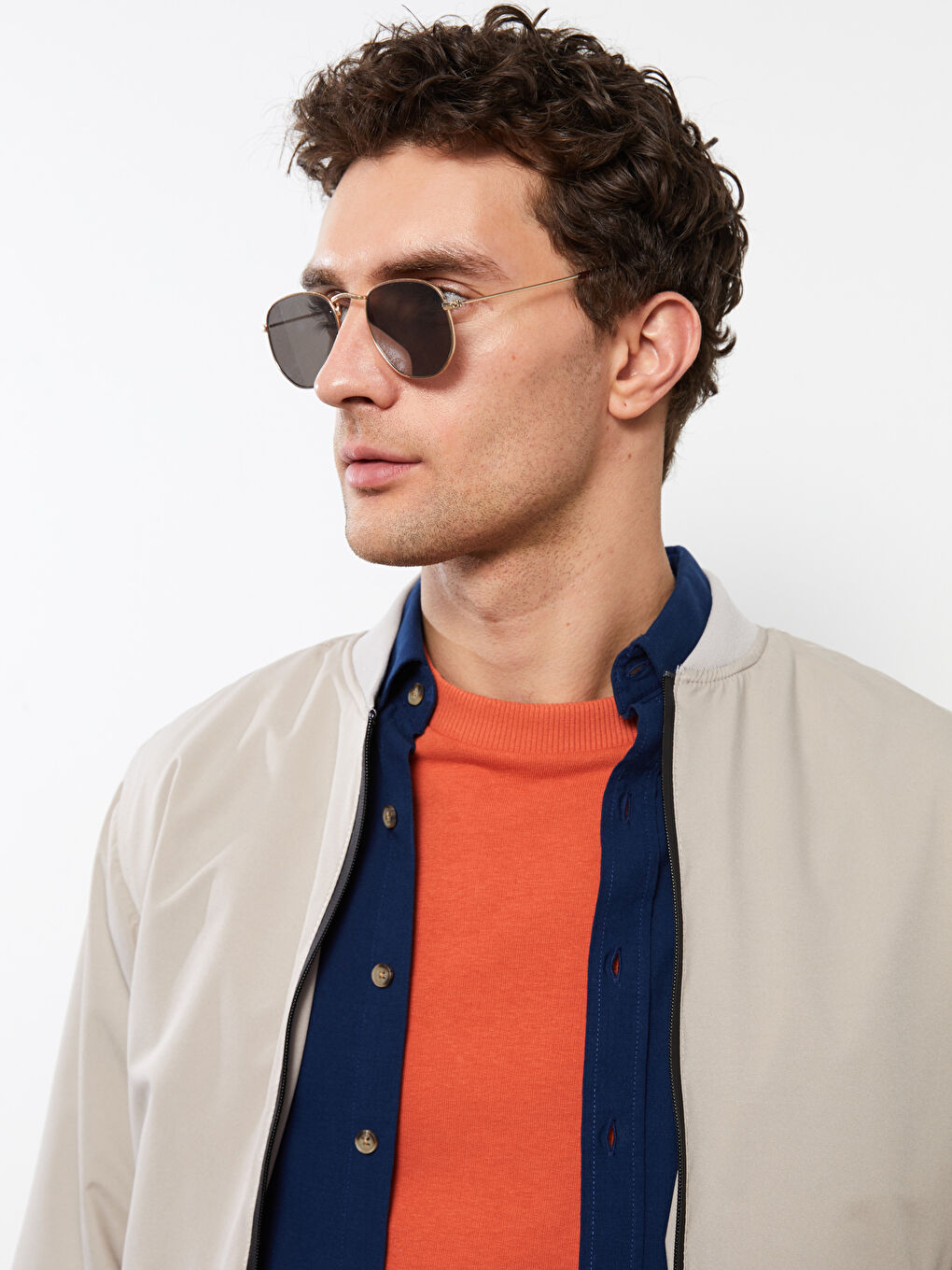 Bej Standart Kalıp Kolej Yaka Erkek Bomber Mont-2