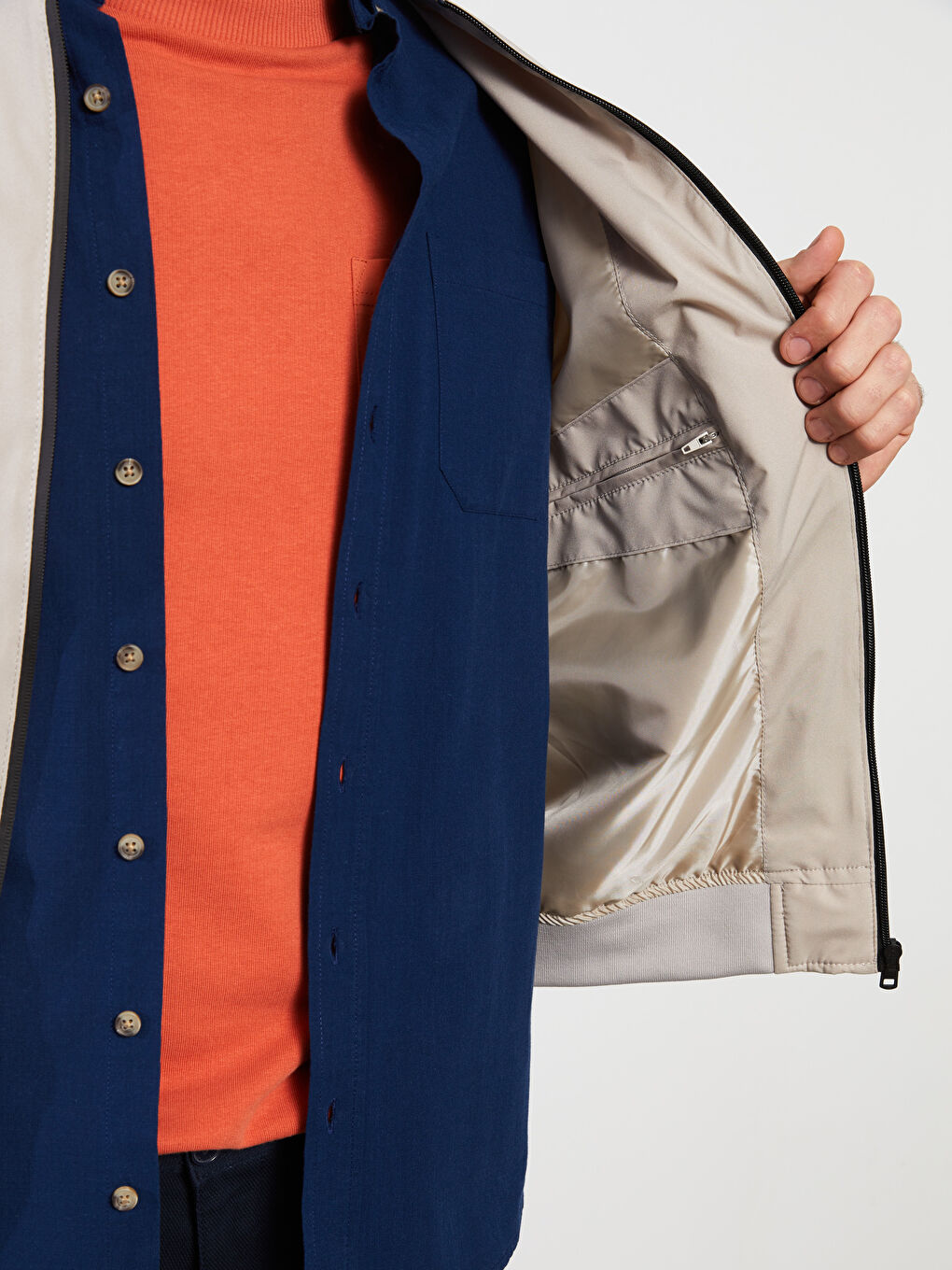 Bej Standart Kalıp Kolej Yaka Erkek Bomber Mont-3