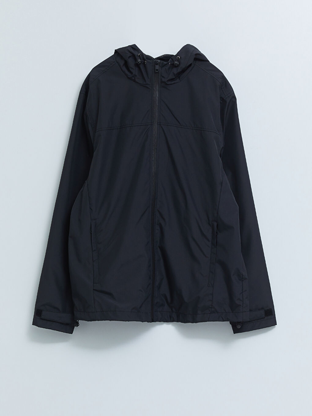 Siyah Standart Kalıp Kapüşonlu Erkek Yağmurluk-5