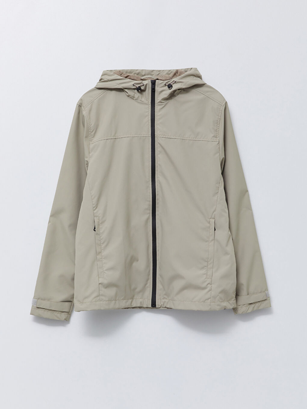 Bej Standart Kalıp Kapüşonlu Erkek Yağmurluk-5