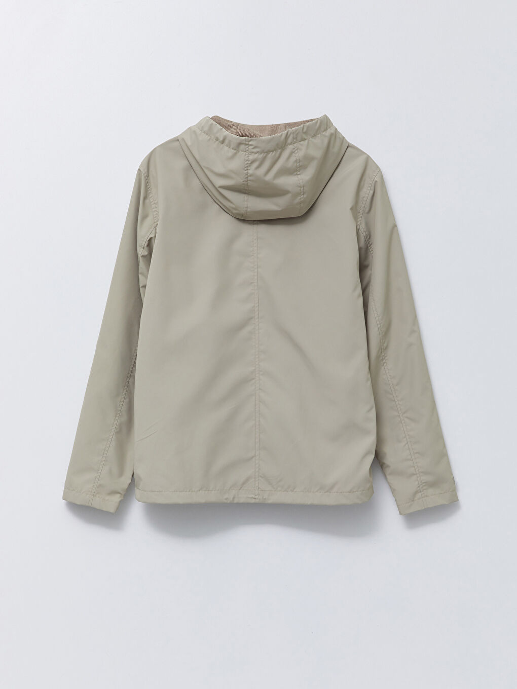 Bej Standart Kalıp Kapüşonlu Erkek Yağmurluk-6