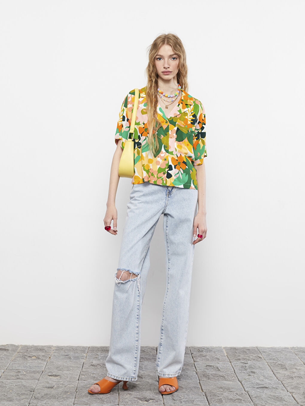 Front Button Closure Patterned Short Sleeve Viscose Women's Shirt-2