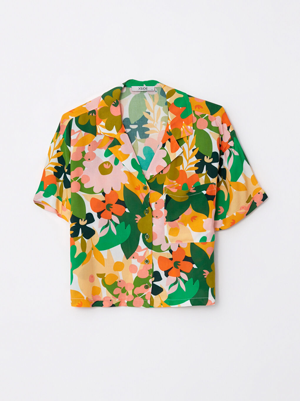 Front Button Closure Patterned Short Sleeve Viscose Women's Shirt-5