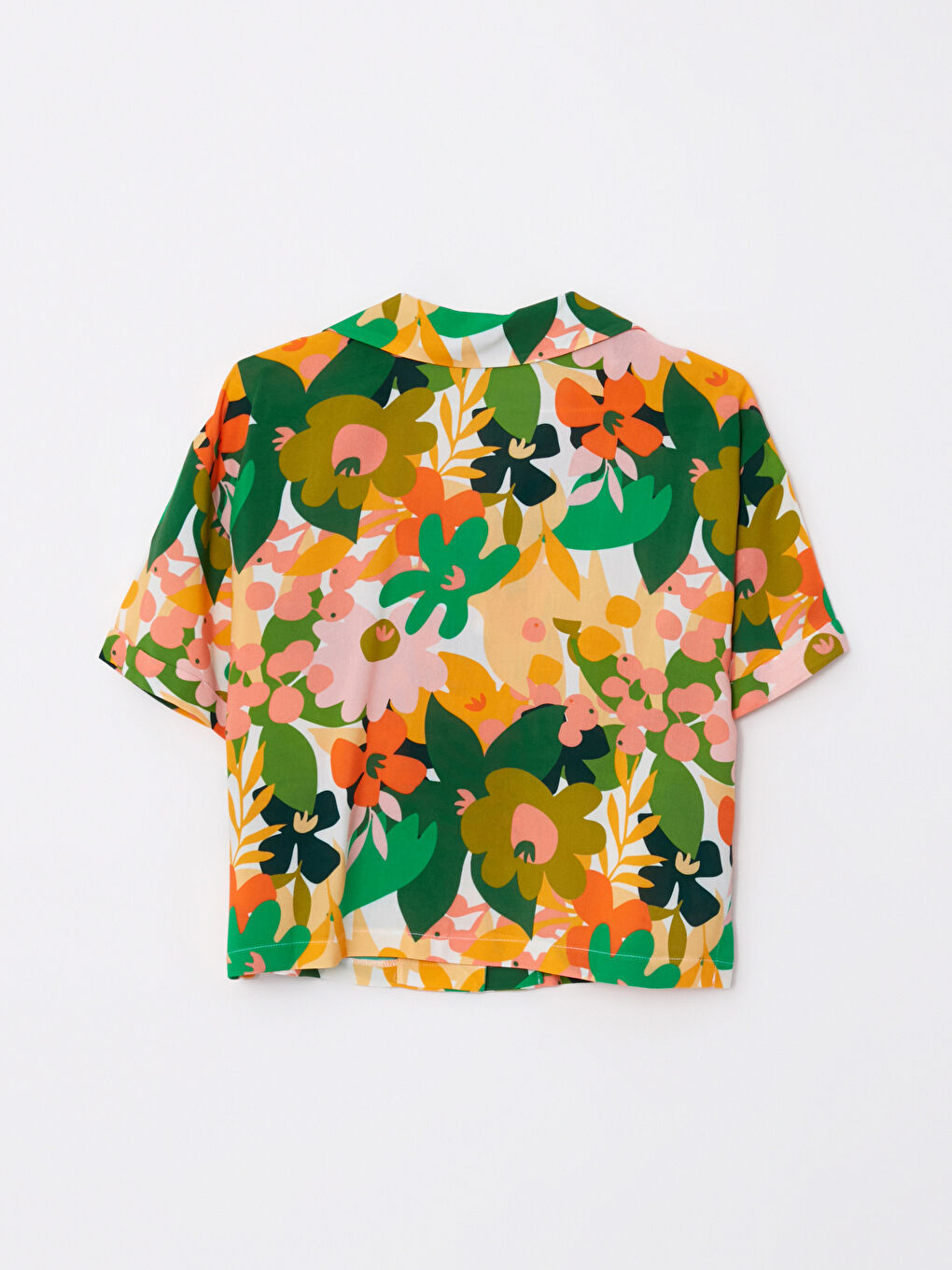 Front Button Closure Patterned Short Sleeve Viscose Women's Shirt-6