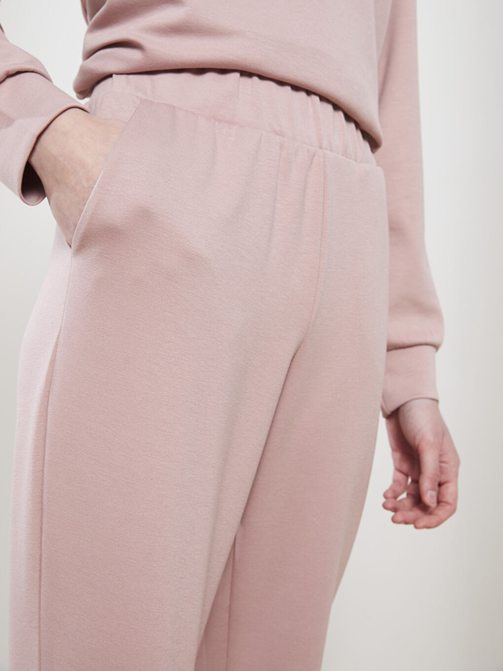 Pembe Kadın Beli Lastikli Düz Jogger Eşofman Altı-3