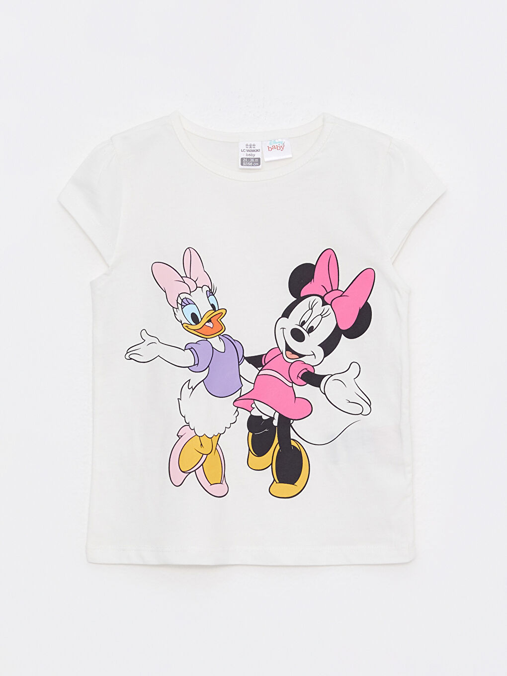 Ekru Bisiklet Yaka Kısa Kollu Minnie Mouse Baskılı Pamuklu Kız Bebek Pijama Takım-1