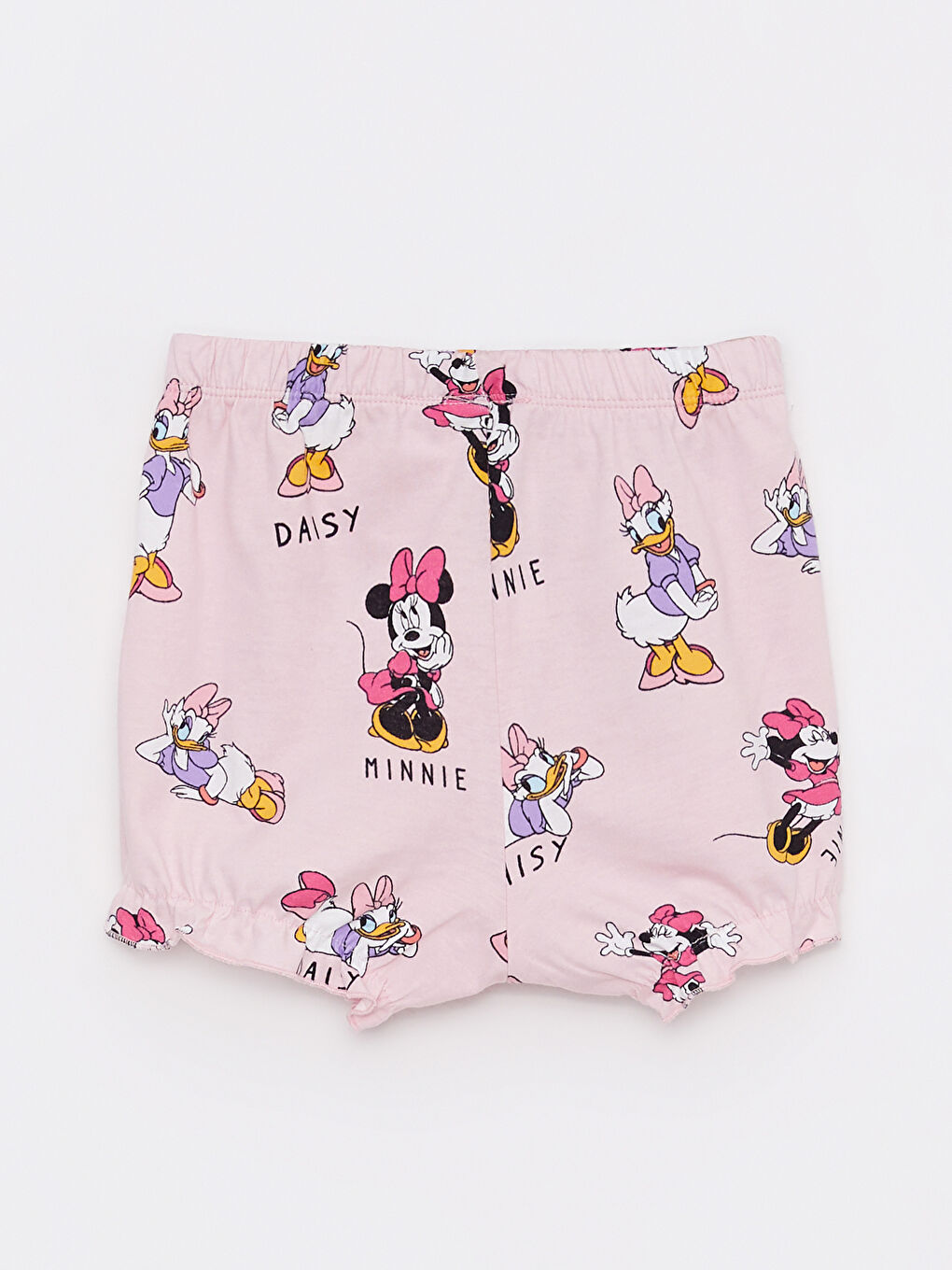 Ekru Bisiklet Yaka Kısa Kollu Minnie Mouse Baskılı Pamuklu Kız Bebek Pijama Takım-4