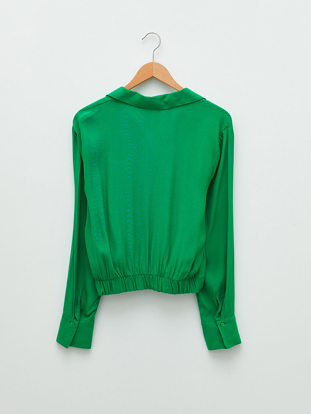 Yeşil Gömlek Yaka Düz Uzun Kollu Viskon Kadın Bluz-6