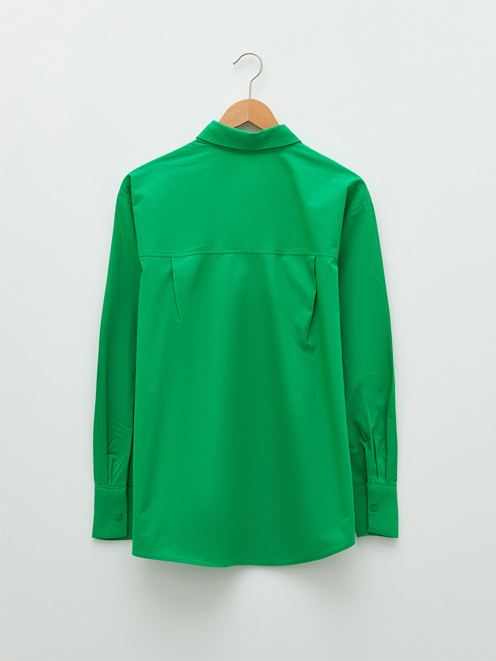 Yeşil Gömlek Yaka Düz Uzun Kollu Kadın Poplin Gömlek-6