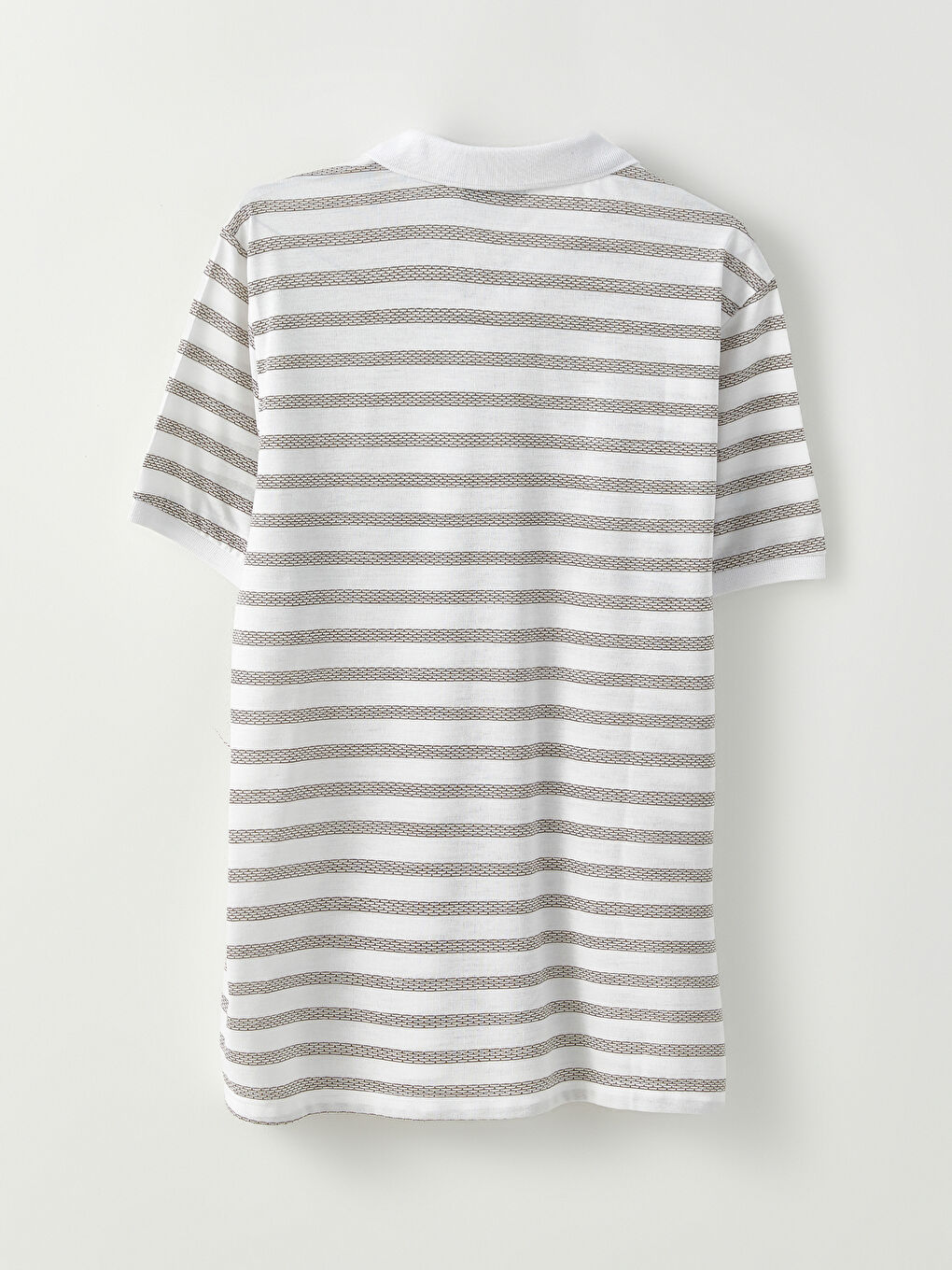 Ekru Polo Yaka Kısa Kollu Çizgili Penye Erkek Tişört-5