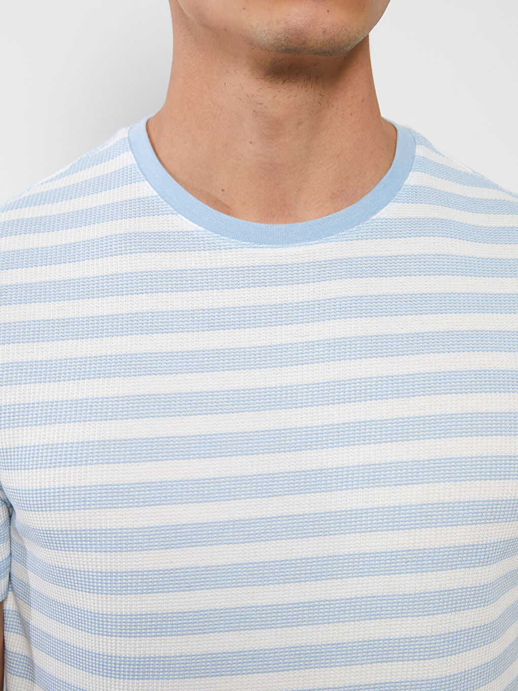 Mavi Bisiklet Yaka Kısa Kollu Çizgili Erkek Tişört-3