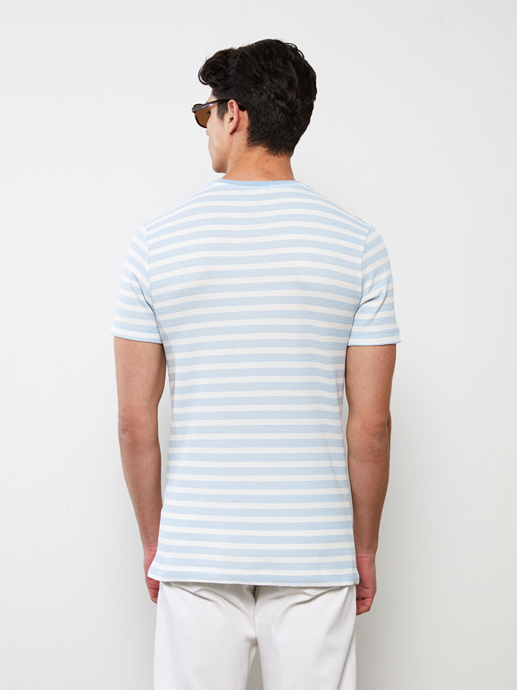 Mavi Bisiklet Yaka Kısa Kollu Çizgili Erkek Tişört-4