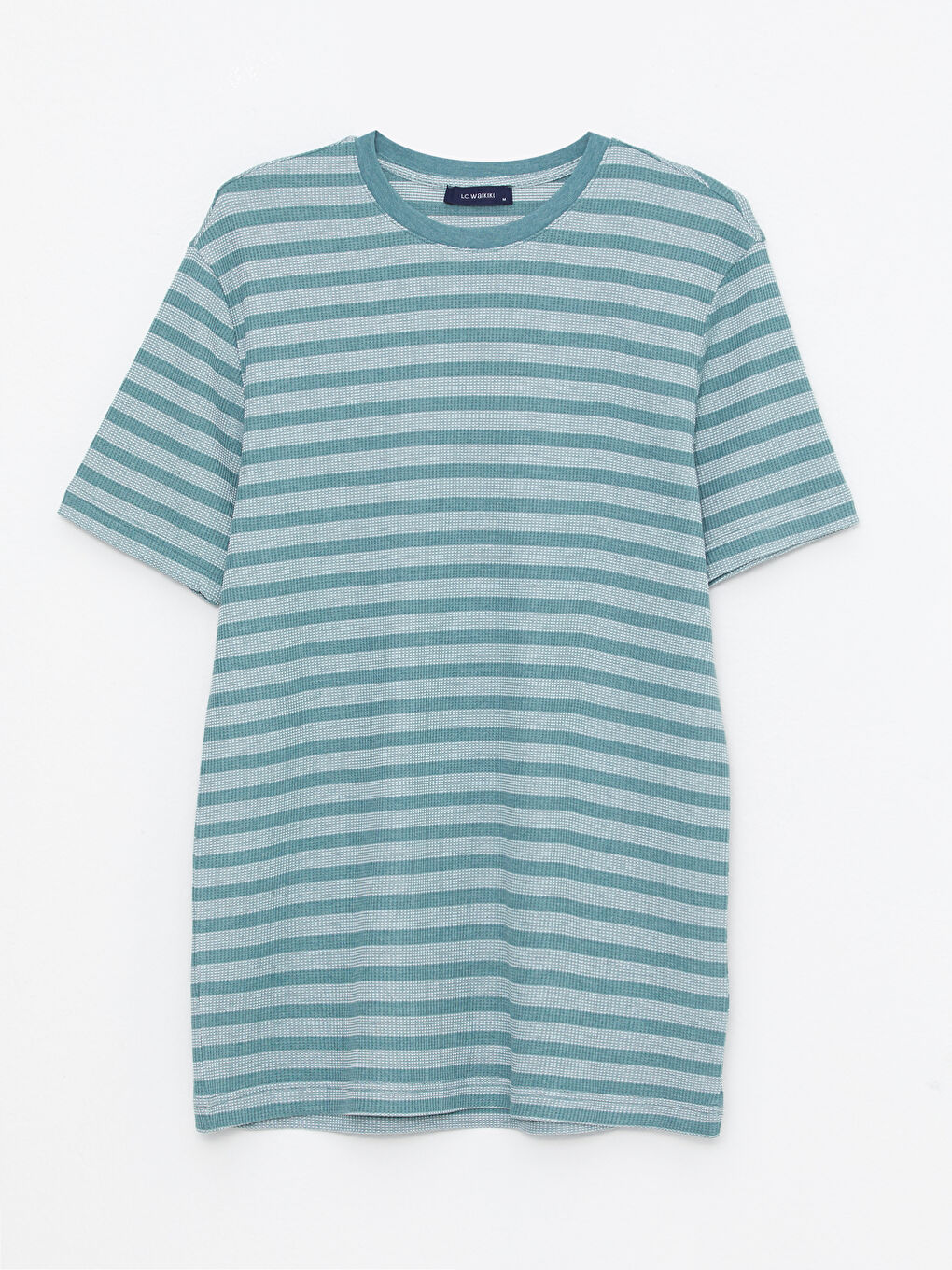 Yeşil Bisiklet Yaka Kısa Kollu Çizgili Erkek Tişört-5