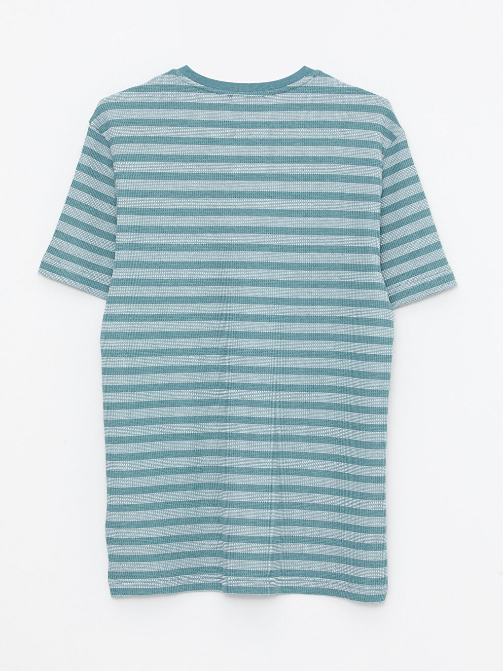 Yeşil Bisiklet Yaka Kısa Kollu Çizgili Erkek Tişört-6