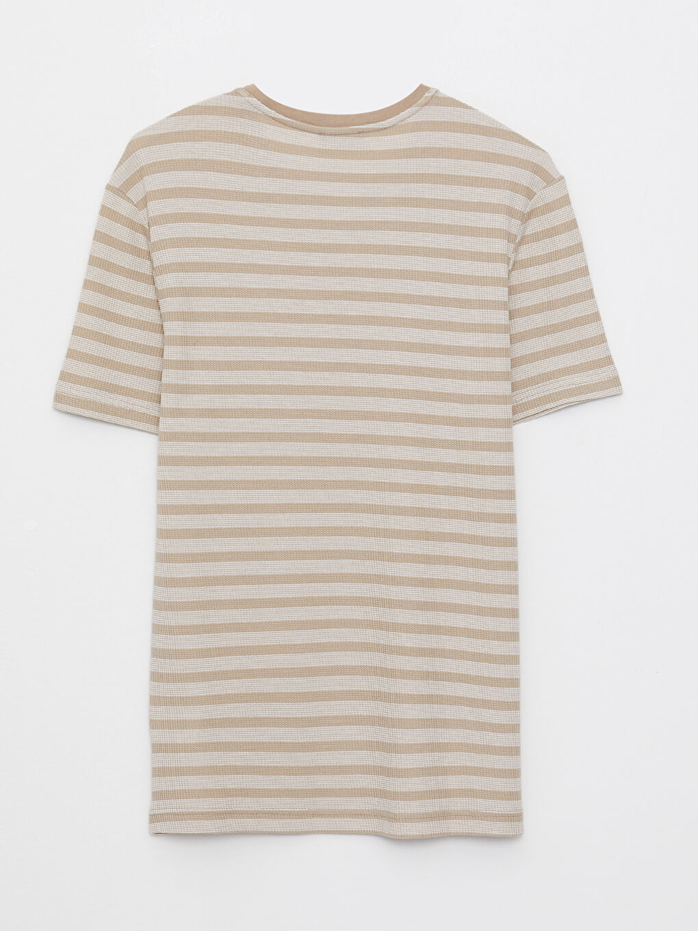 Bej Bisiklet Yaka Kısa Kollu Çizgili Erkek Tişört-6