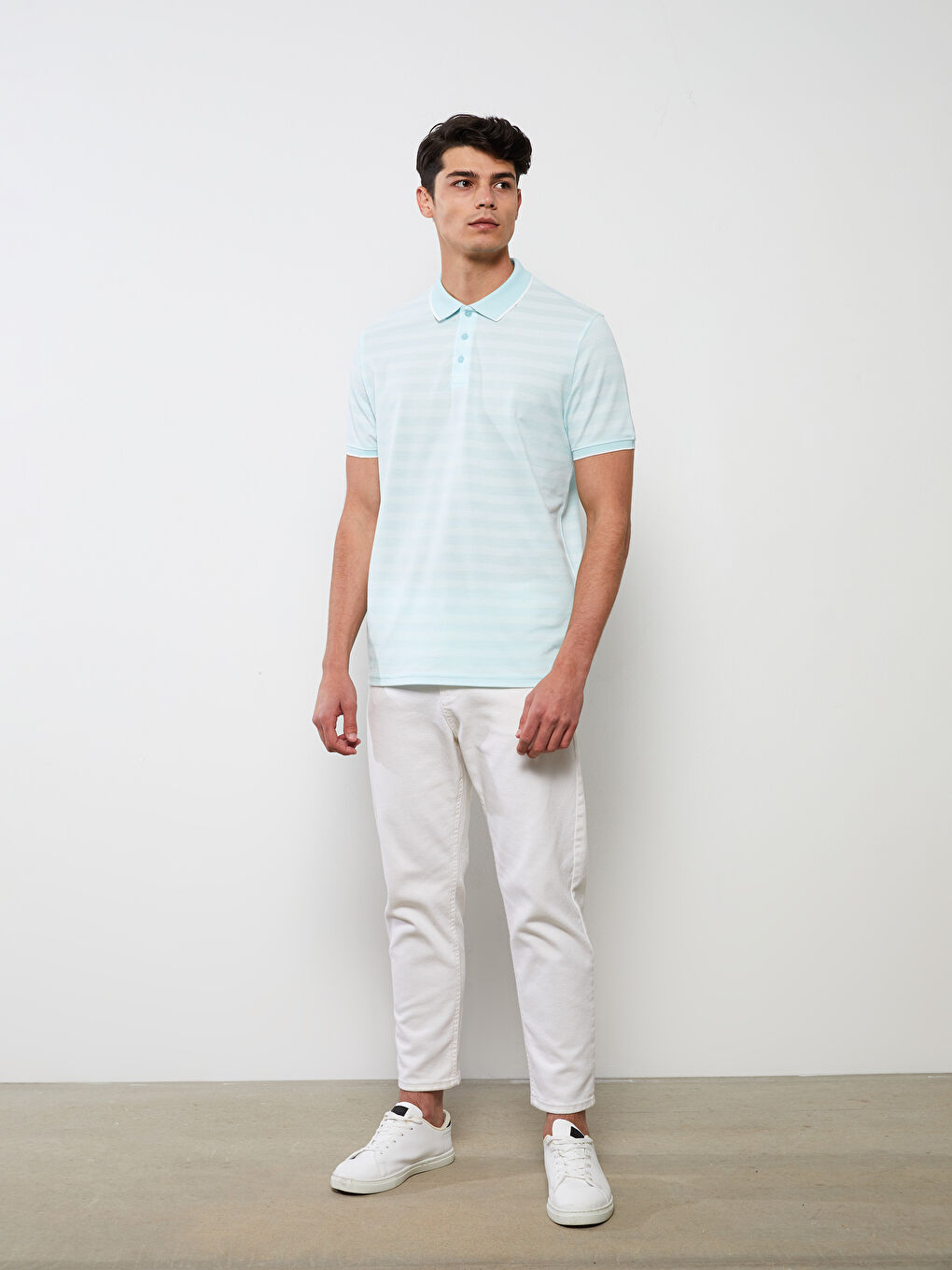 Polo Neck Short Sleeve Striped Men's T-Shirt-1