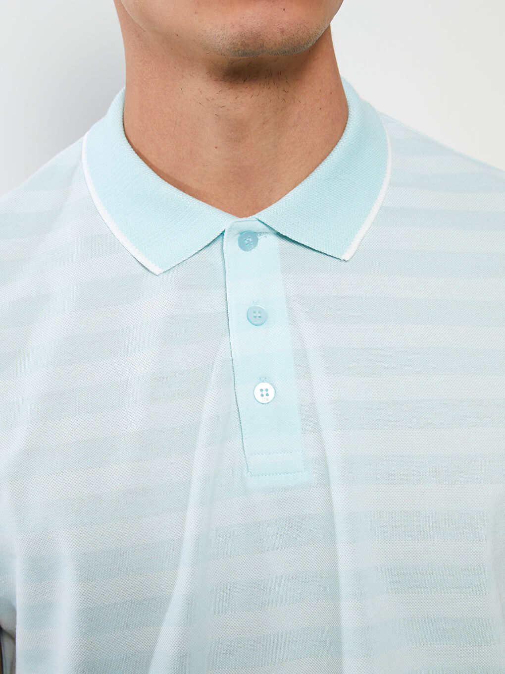 Polo Neck Short Sleeve Striped Men's T-Shirt-3