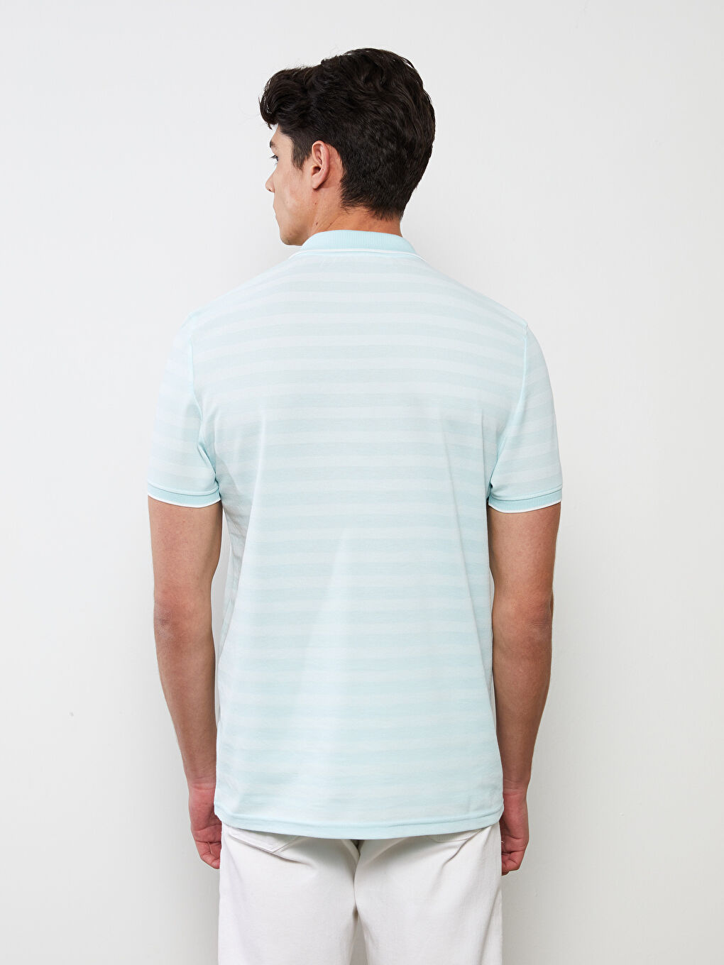 Polo Neck Short Sleeve Striped Men's T-Shirt-4