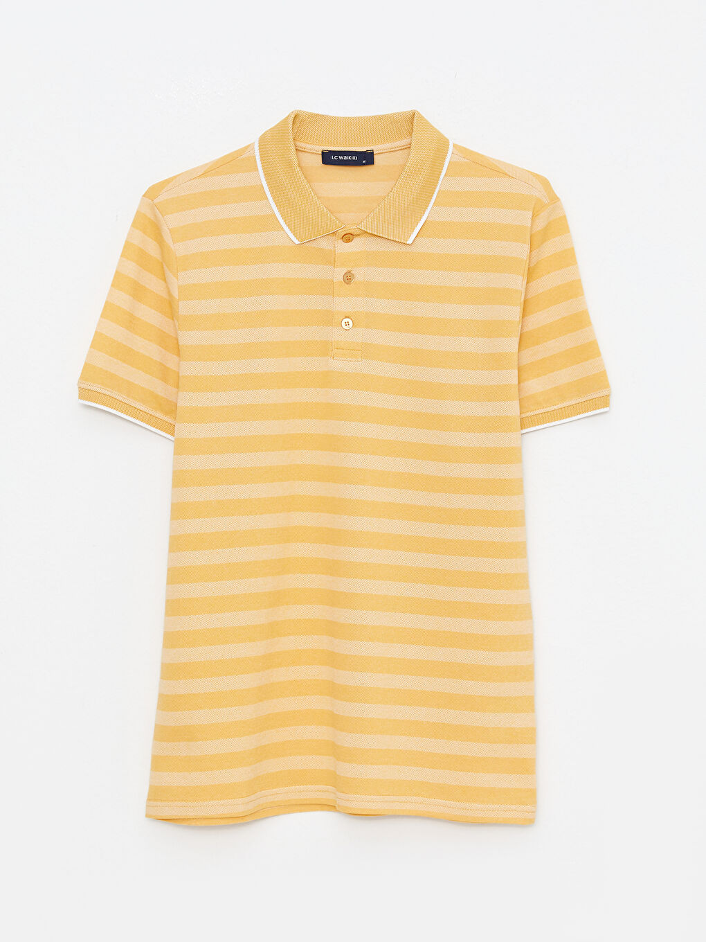 Sarı Polo Yaka Kısa Kollu Çizgili Erkek Tişört-5