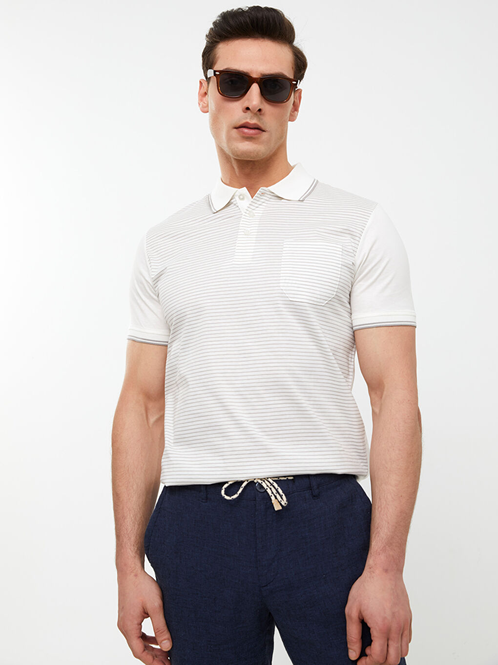 تي شيرت رجالي بياقة بولو كم قصير مخطط جيرسي