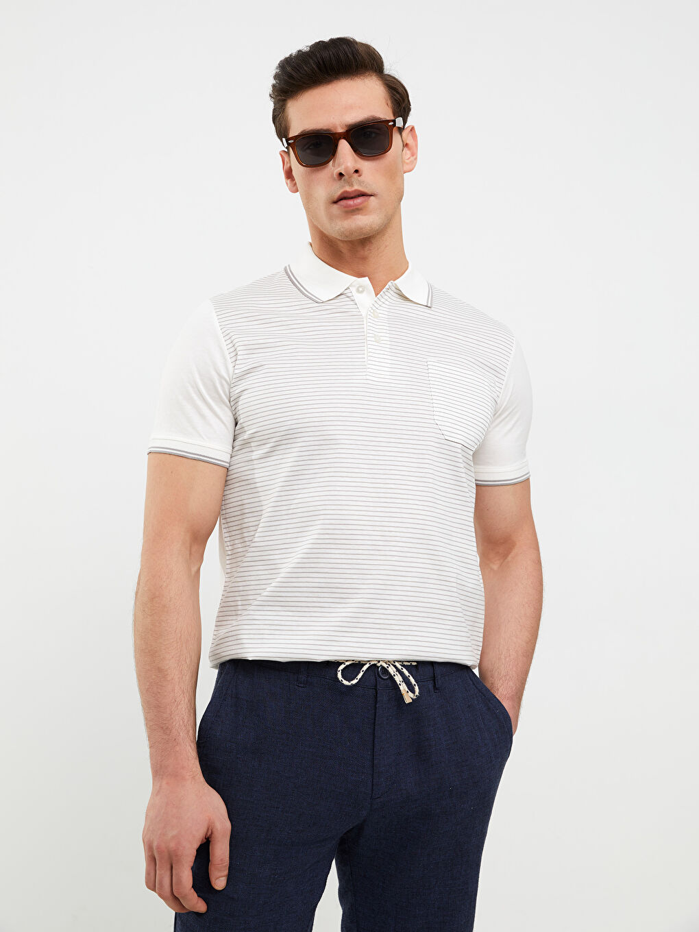 تي شيرت رجالي بياقة بولو كم قصير مخطط جيرسي-1