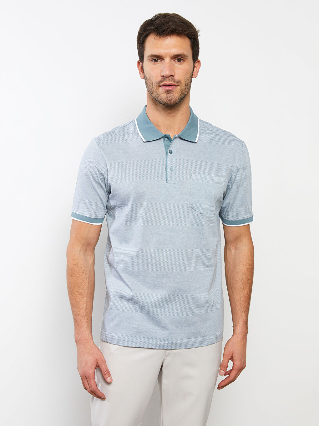 Yeşil Polo Yaka Kısa Kollu Erkek Merserize Tişört