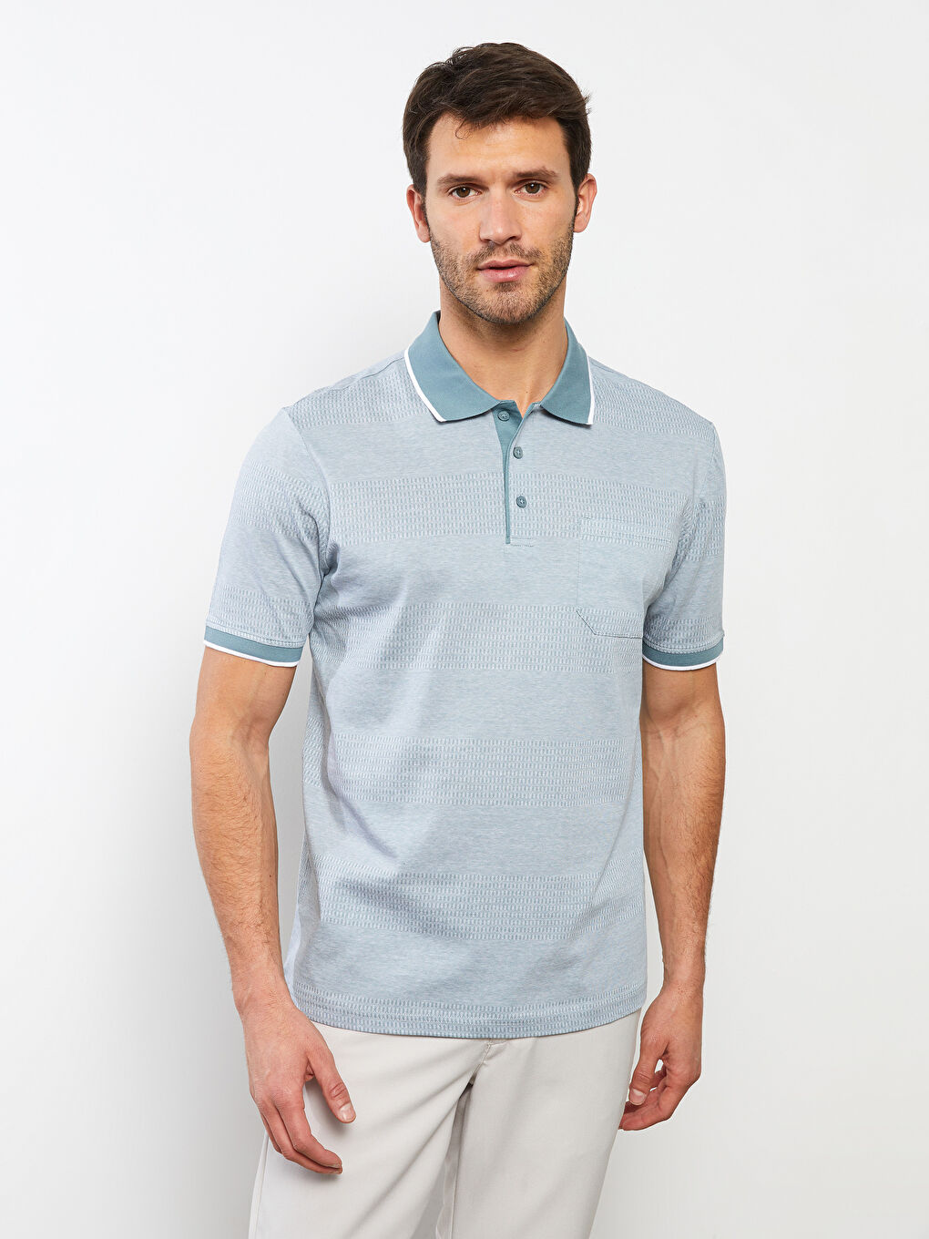 Yeşil Polo Yaka Kısa Kollu Erkek Merserize Tişört-2